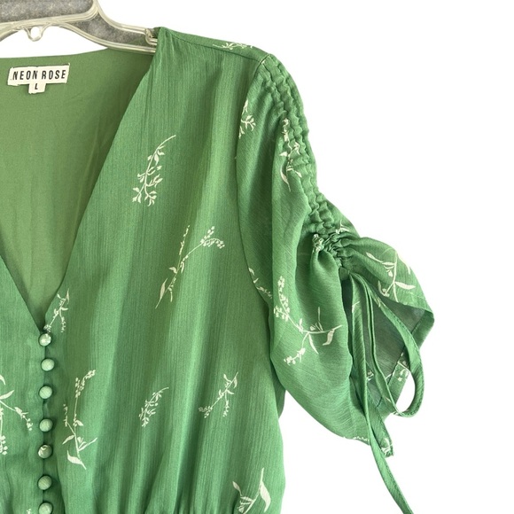 NEON ROSE Printed Tiered Lined Midi Dress Green Floral Size Large - Picture 4 of 10